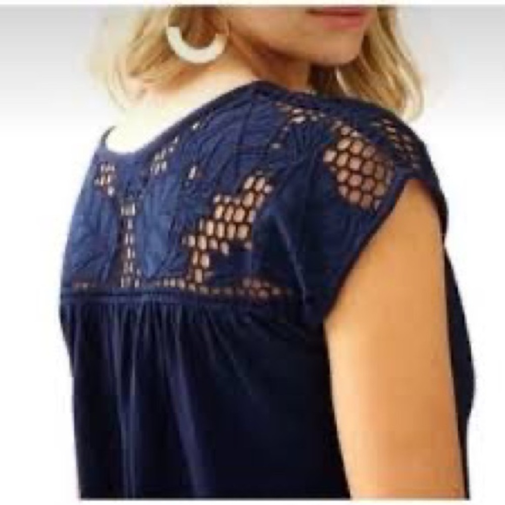 Lilly Pulitzer - Navy Blue Cotton Crochet - Tropical Lace Blouse - XL